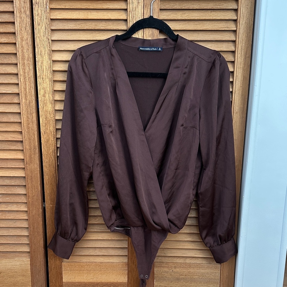 Brown / Burgandy Long Sleeve Satin Bodysuit